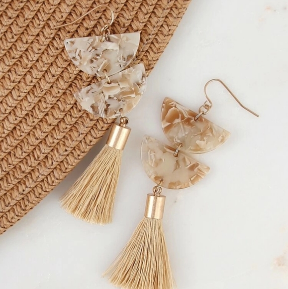 MARBLE TASSEL BOHO EARRINGS - Picture 1 of 2